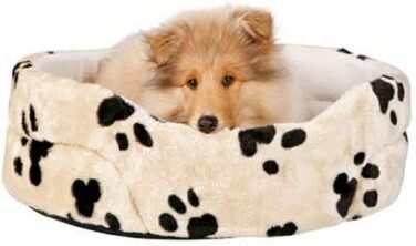 Ліжко для собак TRIXIE Joey, 55x48 см, бежеве - м'яке та зручне місце для сну з милим дизайном лапок, кошик для маленьких собак, неслизьке, 37003