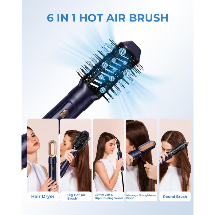 Airstyler 6 в 1 з локон-насадкою: фен-щітка, плойка, об’єм, догляд, 1000W, іонний, для волосся, білий