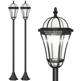 Outsunny 2-St Solar Street Light LED, IP44, ABS, Ø18.5 x H129 cm, Energy Saving Mode, Waterproof, Garden Light with Stainless Steel, Black | Aosom