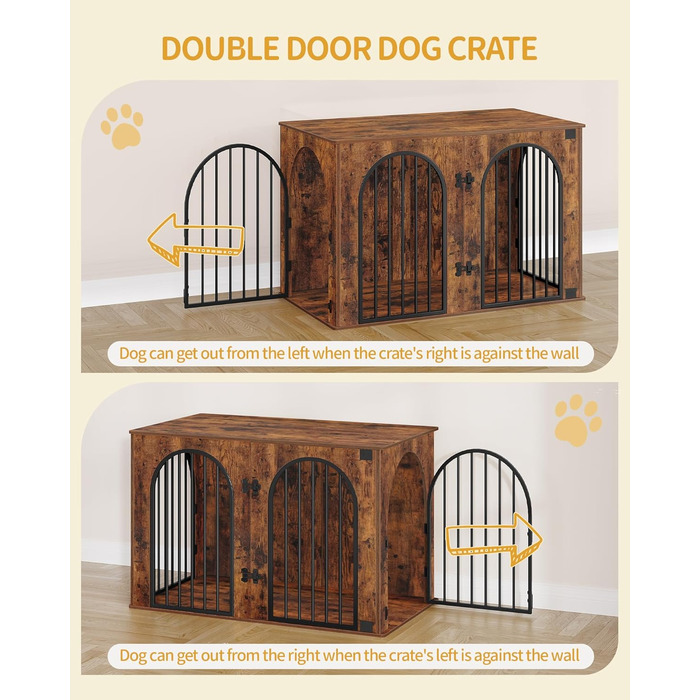 Клітка для собак Hzuaneri, 108 см, 3 двері, сучасний дизайн, для дому, міцна, 108x64x76 см, вінтажний колір, DFC86001B