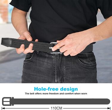 Плетені чоловічі ремені 3 шт., унісекс, еластичні пояси з тканини для чоловіків та жінок. Зручні для повсякденного носіння, міцні, довжина 130 см, чорний+синій+сірий