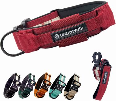 Teamwalk® Преміум нашийник для собак - з магнітною ручкою, світловідбиваючими смугами, кишеню для AirTag, індивідуально регульований, з м'якою підкладкою, міцною застібкою, з відповідним поводом, ЛЕГКИЙ (M), Колір: Лісовий зелений (Розмір: S(4см)), Бордов