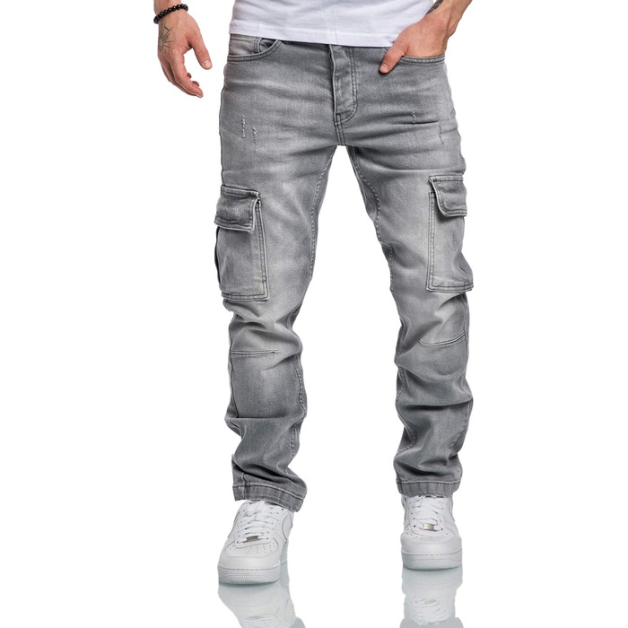 Чоловічі джинси карго Amaci&Sons Regular Slim Destroyed 7985 світло-сірі (36W/34L)