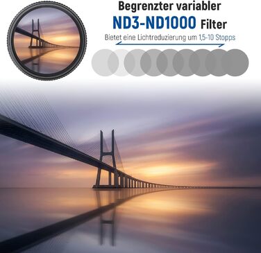Фільтр ND3-ND1000 Neewer, 67 мм, регульована щільність, HD-скло, Nano-покриття, водонепроникний, анти-царапин, алюмінієва рамка