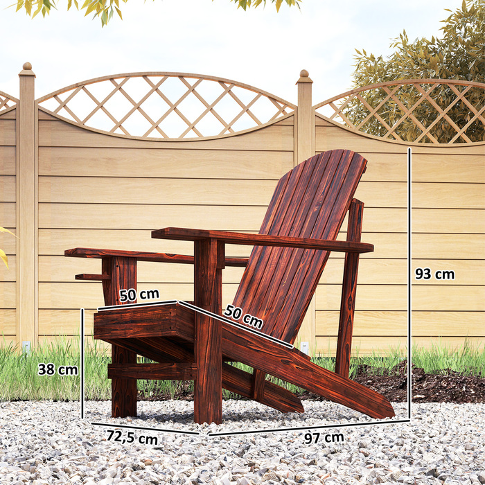 Крісло Adirondack Outsunny з підстаканником, масивне дерево з обвугленим покриттям, 72,5 x 97 x 93 см, ідеально підходить для балкону та тераси