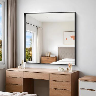 Дзеркало настінне прямокутне без рами 75x75 см, для ванної, спальні, вітальні, чорне