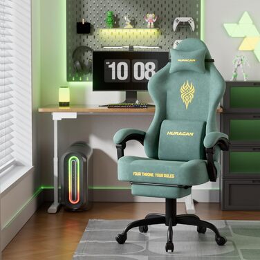 Геймерське крісло Ferghana Ergonomisch LW220: зручне крісло для комп'ютера з підголівником, підтримкою спини, підлокітниками та підставкою для ніг (зелений)