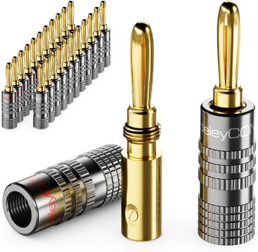 Набір бананових конекторів DeleyCON 24 шт. позолочені, для акустичних/динамічних кабелів, 0.75-4.5 мм, Hi-Fi аудіо, домашній кінотеатр