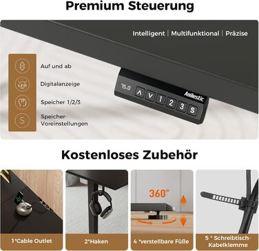 Електричний кутовий стіл Agilestic з регулюванням висоти 160 x 140 см, чорний. Ергономічний стіл для роботи та навчання, комп'ютерний стіл з регулюванням висоти.