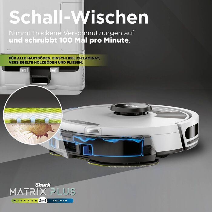 Робот-пилосос Shark Matrix Plus 2-в-1 з функцією миття та станцією самоочищення, самостійно спорожняється, для шерсті тварин, килимів та твердих підлог, 14,5 см (автоматичне спорожнення, білий)