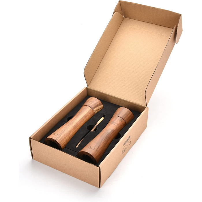 figg Salt and Pepper Grinder Wood Large (20 cm) - Set - Spice Grinder with Ceramic Grinder including Wooden Spoon and Wooden Coaster - Suitable as Pepper and Salt Grinder