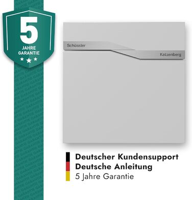 Поштовий ящик білий з газетницею TRELLEBORG (RAL 9016), персоналізований, з цинкової сталі з ім'ям сім'ї, вулицею та номером будинку, комплект для монтажу (2 прізвища)