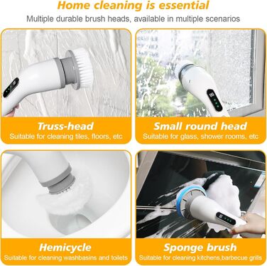 Електрична щітка для прибирання 9 в 1, 3 швидкості, регульована ручка 125 см, для ванної, кухні, плитки та авто