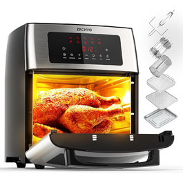 XXL Hot Air Fryer - ZACHVO Airfryer 15L - 10 Programs 1700W Hot Air Fryer with LCD Touchscreen - Air Fryer Frying Without Oil, 7 Accessories, 90% Less Fat - Oven, Grill, Dehydrator All in One Silver Hot Air Fryer