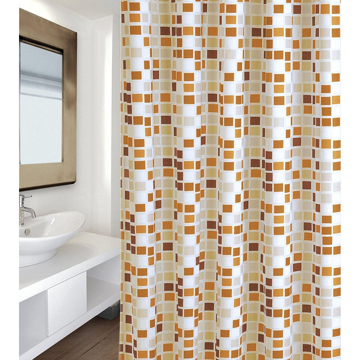 Штора для душу MSV Cotexsa 142102 Premium 'Mosaik' оранжева 180x200 см, антибактеріальна, з кільцями, поліестер, Іспанія