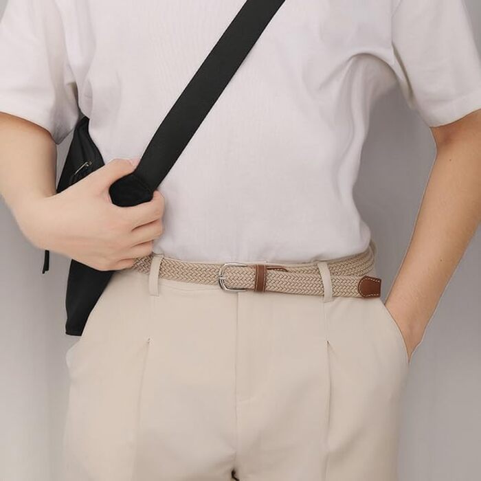 Багатокольоровий тканинний еластичний ремінь для жінок та чоловіків, плетений гольф-ремень, для джинсів, спортивних штанів, темно-зелений (Violett), розмір поясу 38'-42'