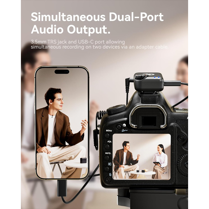 Hollyland Lark M2S Бездротовий мікрофон-лапка з USB-C для iPhone 15/16 та Android, кліпса Titan, Plug-and-Play, шумозаглушення, 300 м радіус дії, 27 годин роботи від акумулятора для Vlogging (2TX+2RX+1 Cable for Lightning, Чорний)