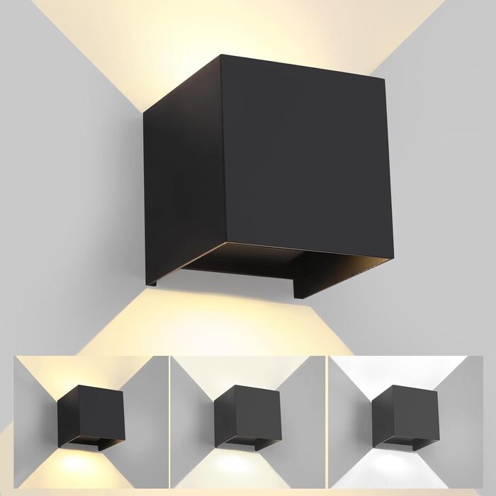 LED вуличне/внутрішнє настінне освітлення FUPE 15W, регульоване, 3 кольори, IP65, алюміній, чорний