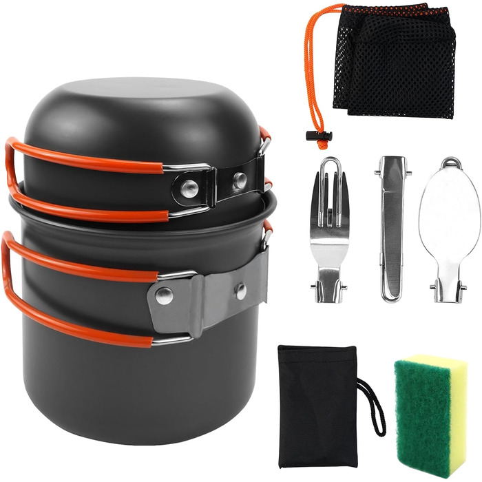 Набір посуду для кемпінгу KXVXXV з нержавіючої сталі: посуд, каструлі, каструлі для кемпінгу, приготування їжі на природі, пікніків, риболовлі та походів