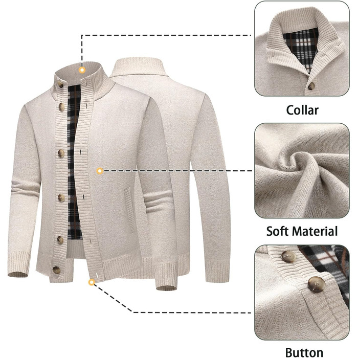 Чоловічий светр з кишенями, теплий і товстий, на осінь та зиму, бежевий, розмір S