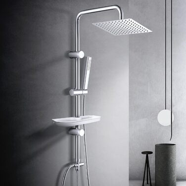 Görbach Rain Shower System with Shelf, Shower Set without Shower Faucet, Chrome (20x20cm)