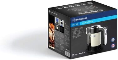 Ретро ручний міксер Westinghouse, 350 Вт, 5 швидкостей, турборежим, LCD-дисплей, таймер, 2 віночки, 2 гаки для тіста, сумка для зберігання, білий