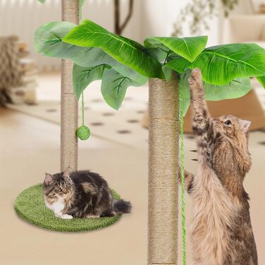 Kratzbaum, 31.5 inches (80cm) High Scratching Post, Cat Tree, Scratching Trunk for Medium and Small Cats, Natural Sisal Scratching Post with Interactive Plush Ball, Beige (Round Palm Style Scratching Trunk)