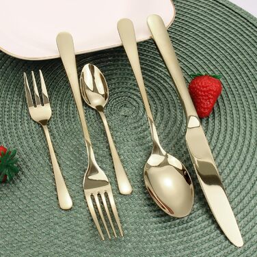 Cutlery Set for 6 People, 30-Piece Champagne Gold Cutlery Set, Shiny Knife, Fork, Spoon Set, High-Gloss Polished Cutlery Sets, Stainless Steel Table Cutlery for Kitchen/Dining/Party
