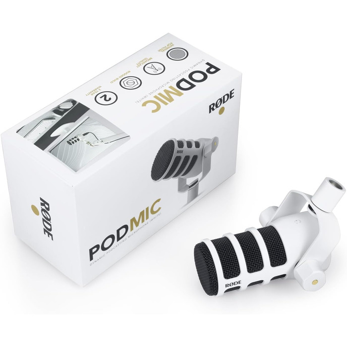 Rode PodMic професійний подкаст-мікрофон білий + Keepdrum MS138 шарнірна стійка біла