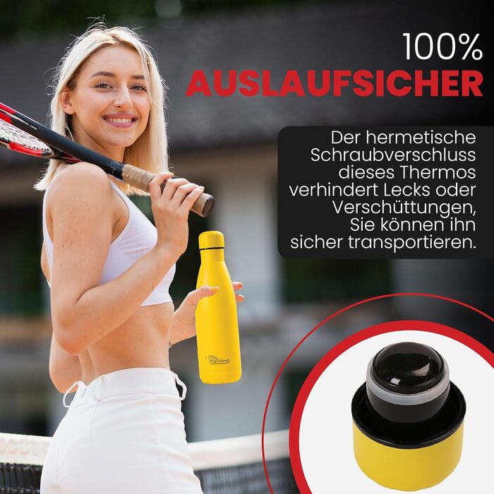 Термос-термопляшка з нержавіючої сталі Otto Koning, 500 мл. Подвійні стінки, вакуумна ізоляція, BPA-free. Жовтий колір.
