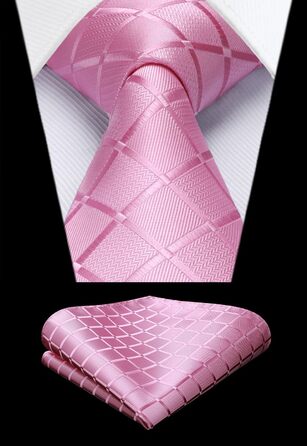 HISDERN Комплект краватки та нагрудного хустинки в клітинку для чоловіків (K Рожевий)