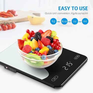 Brifit Kitchen Scale with App - 10kg/1g Digital Food Scale with Calorie Counter, LED Display, Tare Function, USB Rechargeable