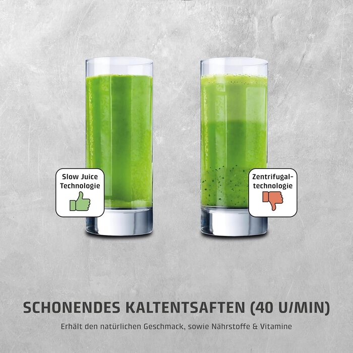 CASO Juice Fit - повільний соковичавник, переможець тесту Haus & Garten, 40 обертів/хв, велика завантажувальна воронка 130 мм, чорний