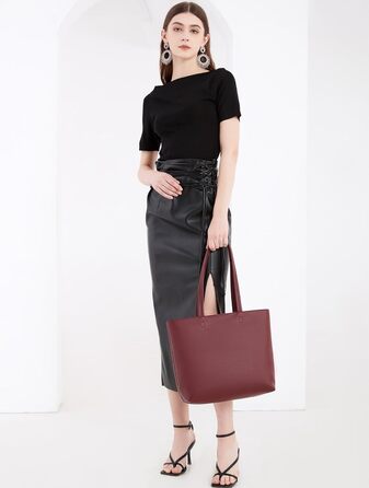 Жіноча сумка-шопер Tote Bag з PU шкіри для роботи, школи, покупок. Бордова. З блискавкою та внутрішніми кишенями