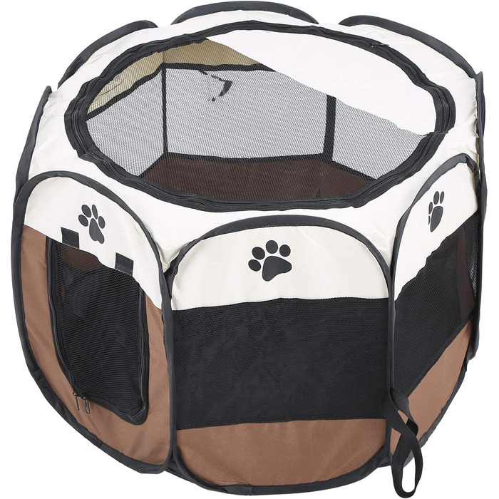 Клітка-забіг для цуценят Ejoyous, складана клітка для собак, переносна клітка-забіг для тварин, сітчаста накидка, для кроликів, котів, всередині та зовні, 68 x 53 см (колір кава)