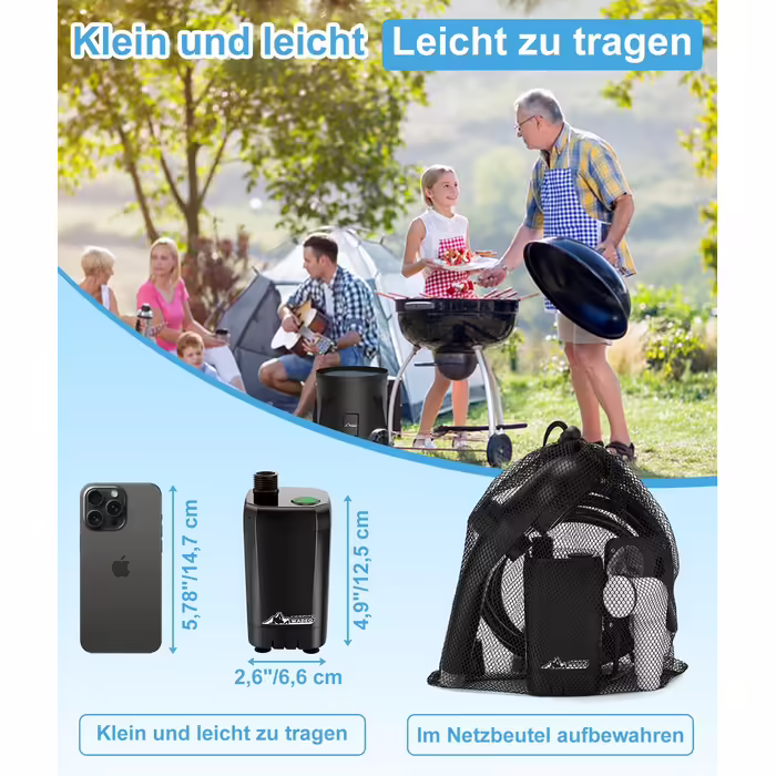 WADEO Portable Camping Shower Battery with Pump and Shower Bucket, Camping Shower with Rechargeable Battery, Mobile Shower Outdoor Showers with Shower Head, for Camping Trips, Garden, Hiking, Car Washing (Black, with 20L Container)