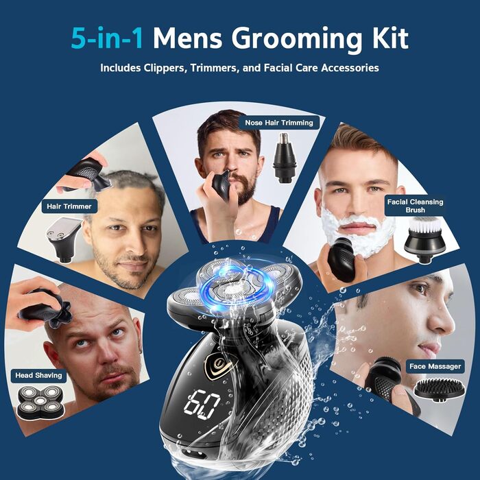 Електрична бритва для чоловіків 5-в-1 з плаваючою голівкою, USB-зарядка, вологостійка