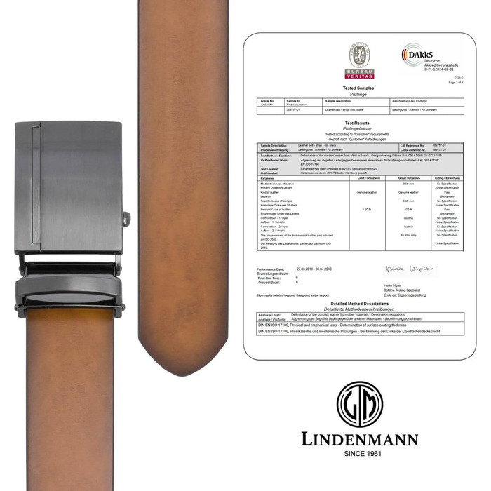 Чоловічий шкіряний ремінь Lindenmann Automatik, колір коньяк, розмір 105/120 см