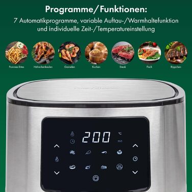 Аерофритюрниця ProfiCook 5,5 л, 1400 Вт, нержавійка, LED, 7 програм, без олії, для картоплі та нагетсів