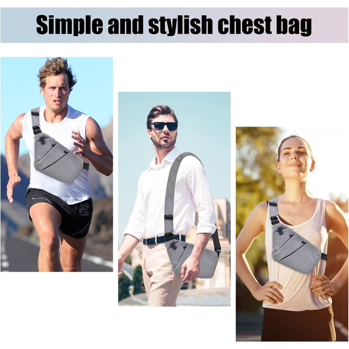 Сумка на груди Fibrdoo, антикрадіжна, через плече, чоловіча/жіноча, сіра, для подорожей, спорту та активного відпочинку