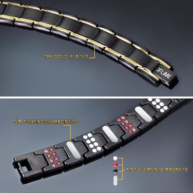 Чоловічий браслет JFUME з нержавіючої сталі, подарунок для чоловіків, регульований, 21,5 см (чорний та золотий)