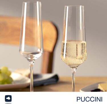 Набір келихів для просекко LEONARDO HOME PUCCINI 280 мл, 6 шт, міцне скло, підходить для посудомийки, з серветкою для полірування