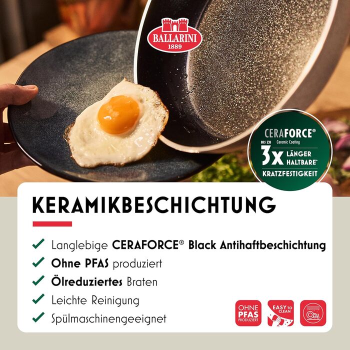 Набір сковорідок BALLARINI Ledro (24 см + 28 см), алюміній, бежевий, індукційні, з антипригарним покриттям Keramik, Thermopoint, Made in Italy