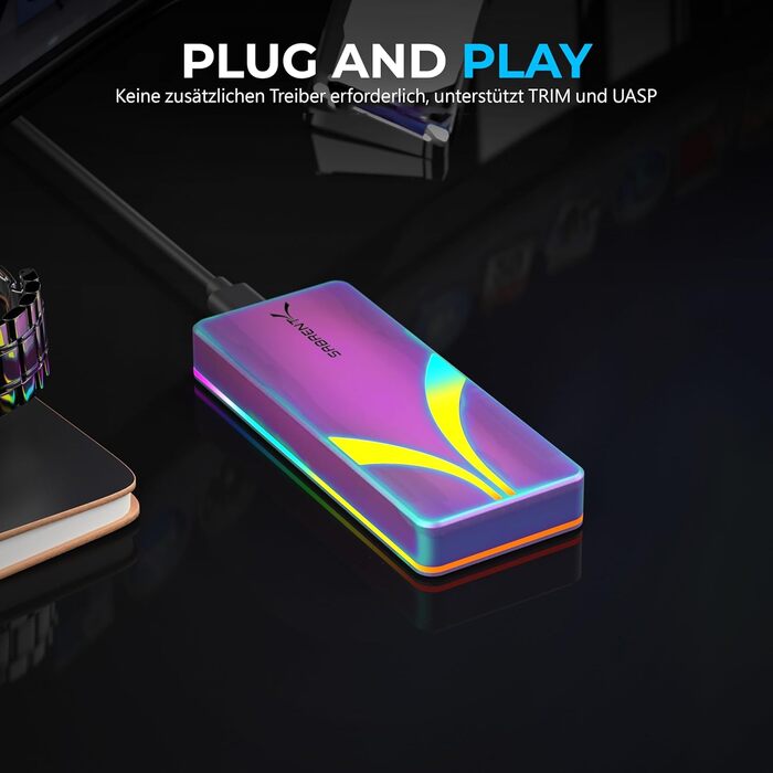 Корпус для NVMe SSD Sabrent з адаптером SATA m.2 (M-Key, M+B Key) USB C 3.2X2 10Gbps з кулером (EC-SNVE) - для геймінгу, преміум-якість (20 Гбіт/с)