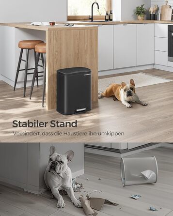 Відро для сміття SONGMICS з педаллю, 20 літрів, з м'яким закриттям, з внутрішнім відром, 15 мішків, металеве срібло LTB543E01