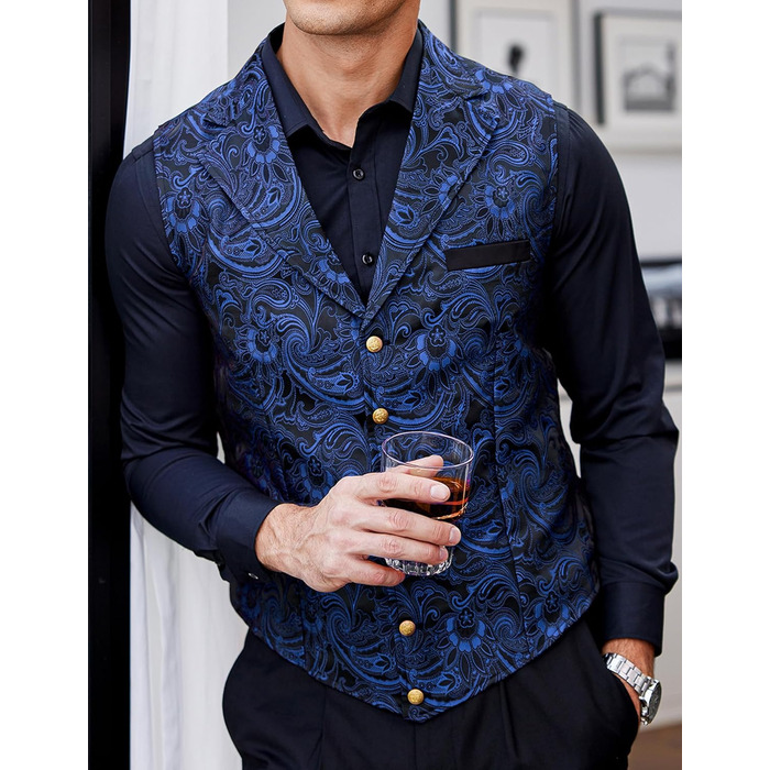Чоловічий жилет Coofandy Paisley вікторіанський, готичний, в стилі стімпанк, формальний смокінг з лацканами, синій