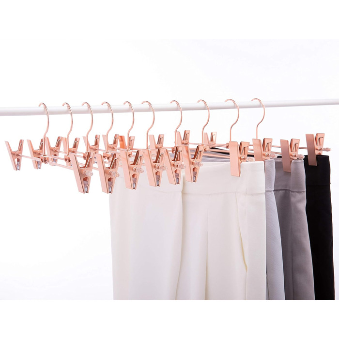 20 шт. Міцні вішалки для штанів та спідниць Rose Gold (мідь) з обертовими гачками та регульованими кліпсами
