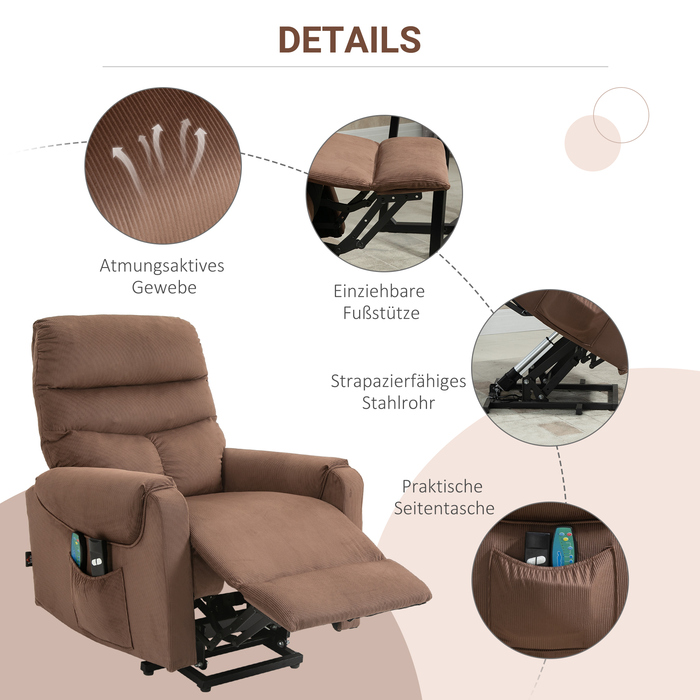 HOMCOM TV Lift Chair Electric with Massage Function, Heating, and Reclining Feature, Light Brown Polyester, 79x97x103cm - For Comfort & Relaxation