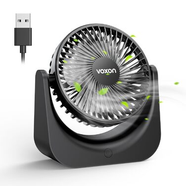 USB-вентилятор VOXON, міні-вентилятор настільний з 5 рівнями швидкості, безшумний портативний обдув для офісу, дому та спальні, кабель 1.5м, білий