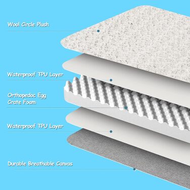 Килимок для собак середнього розміру EMPSIGN, 76x50x8 см, сірий, знімний чохол, водонепроникний, з підтримуючого пінополіуретану